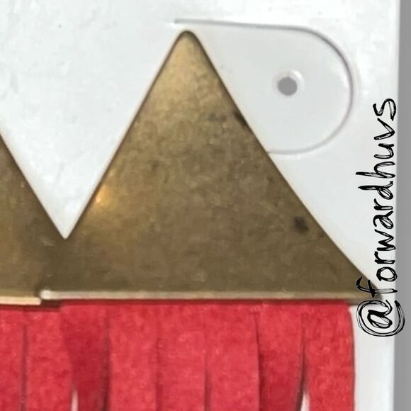 Francesca’s Brass Tone Triangle Red Suede Fringe Earrings - Picture 6 of 7